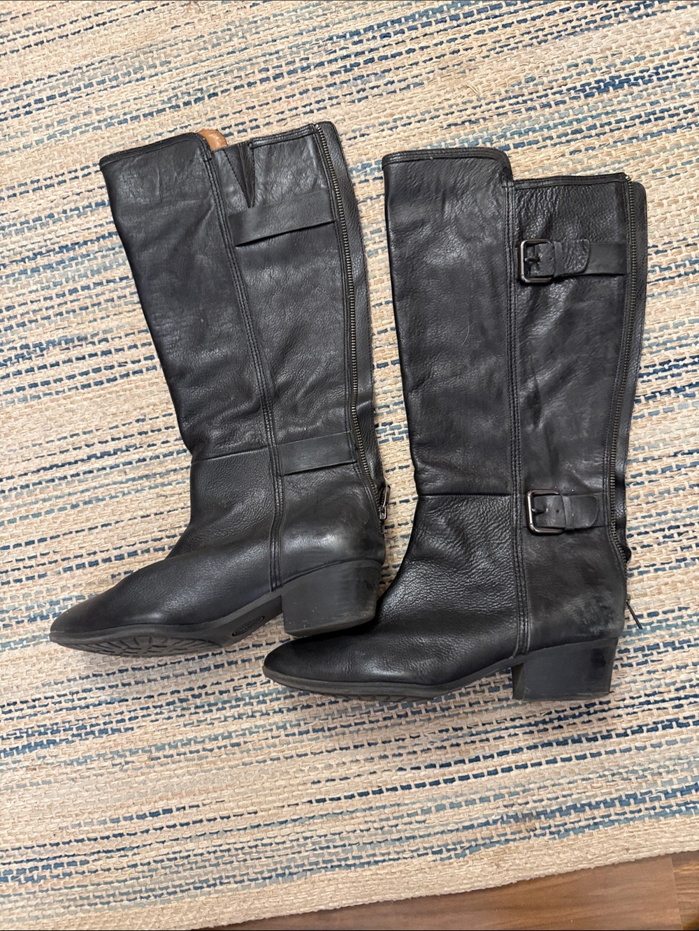 Sofft Black Leather Mid-Calf Buckle Riding Boots USED
